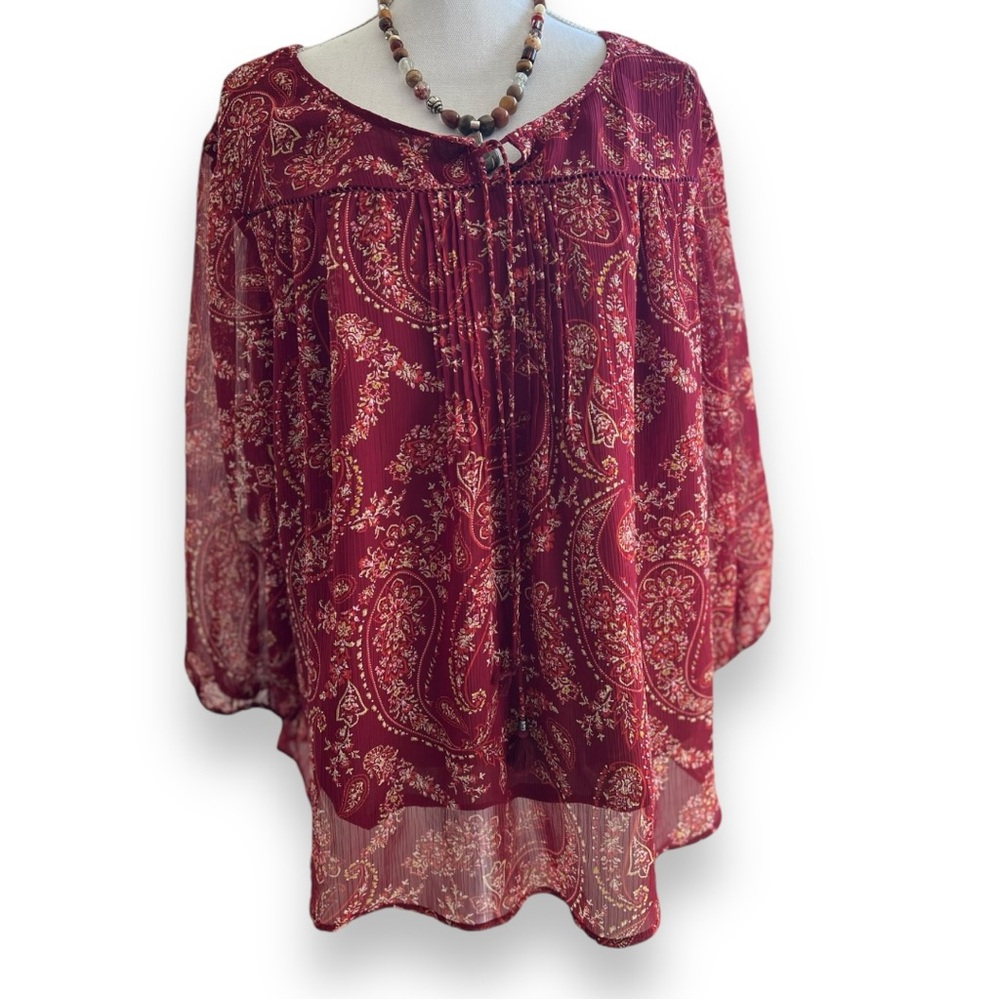 St. John’s Bay Boho Style Tunic Blouse Sheer Sleeves Sz 1X
